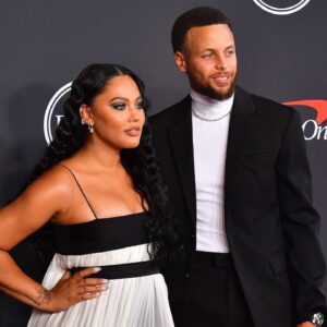 Credits: Jul 20, 2022; Los Angeles, CA, USA; Golden State Warriors player Stephen Curry and wife Ayesha Curry arrive at the Red Carpet for the 2022 ESPY at Dolby Theater.