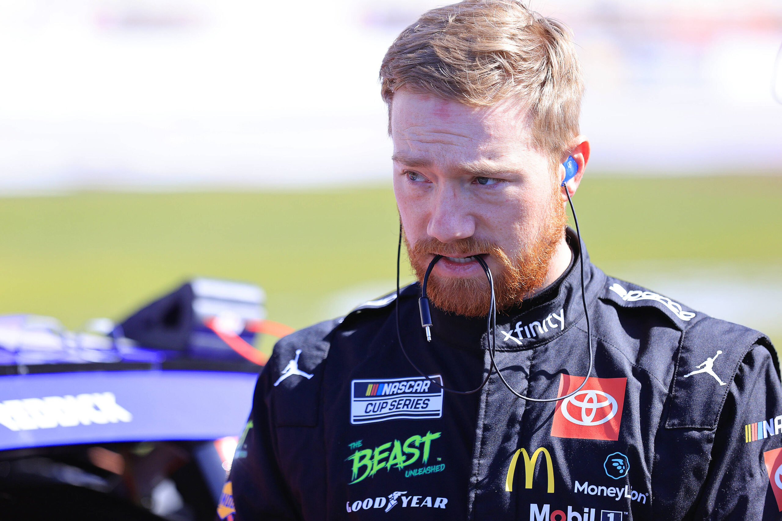 Tyler Reddick (No. 45) 23XI Racing Xfinity Mobile Toyota looks on during qualifying for the NASCAR, Motorsport, USA Cup Series Ambetter Health 400 on February 24, 2024 at the Atlanta Motor Speedway in Hampton, GA.