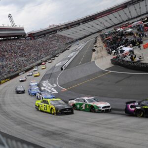 BRISTOL, TN - APRIL 07: The field races through Turn 1 in front of a small crowd during the Monster Energy Cup Series Food City 500 on April 7, 2019, at Bristol Motor Speedway in Bristol, TN.(Photo by Jeffrey Vest/Icon Sportswire) AUTO: APR 07 Monster Energy NASCAR Motorsport USA Cup Series - Food City 500 PUBLICATIONxINxGERxSUIxAUTxHUNxRUSxSWExNORxDENxONLY Icon190407060500