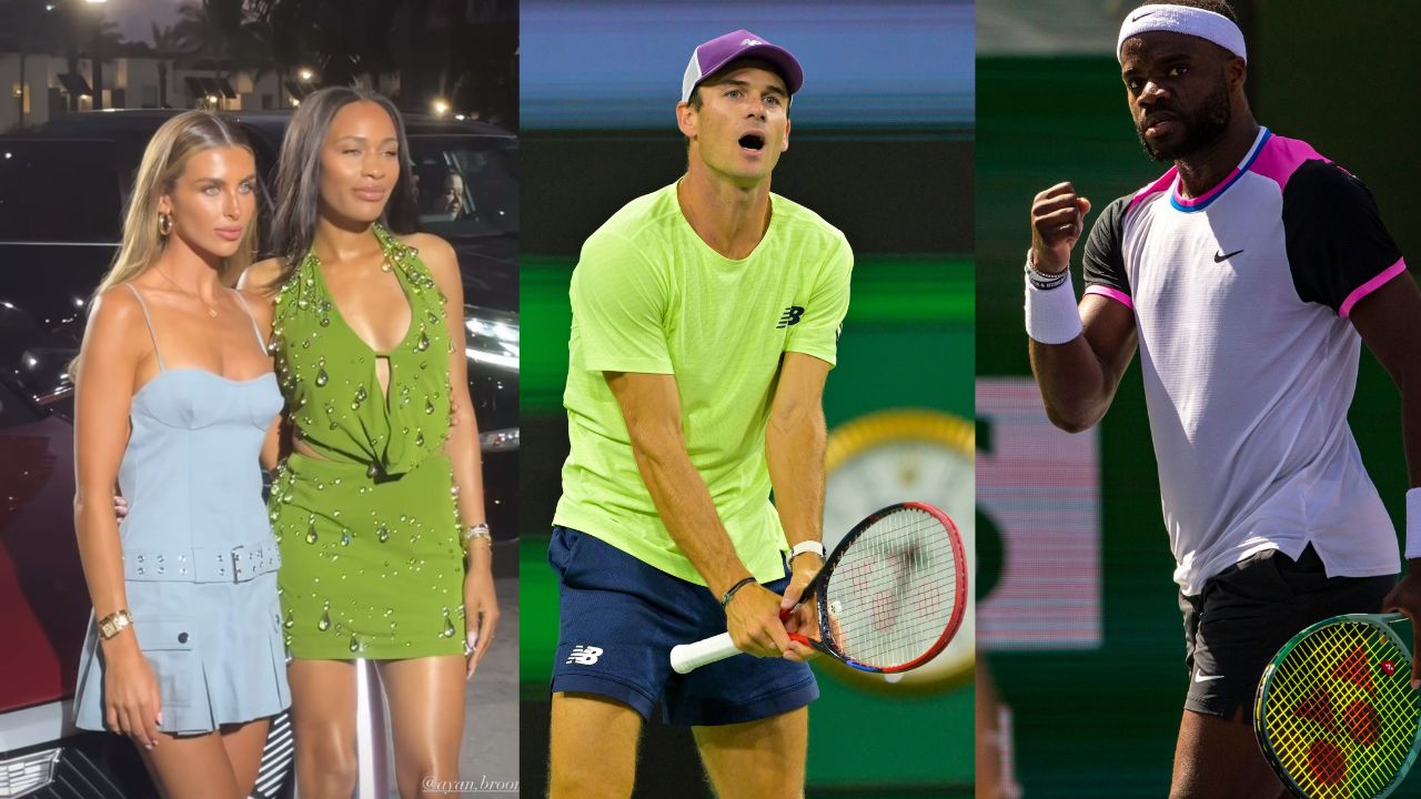 Tommy Paul and Frances Tiafoe girlfriends Paige Lorenze and Ayan Broomfield pose together sidelines of Miami open 2024