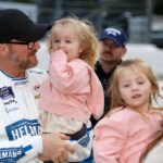 Dale Earnhardt Jr. ( 88 JR Motorsports Hellmann s Fridge Hunters Chevrolet) with wife Amy and daughters Isla and Nicole prior to the running of the NASCAR, Motorsport, USA Xfinity Series Call 811 Before You Dig 250 on April 8,2022 at Martinsville Speedway in Martinsville, VA.