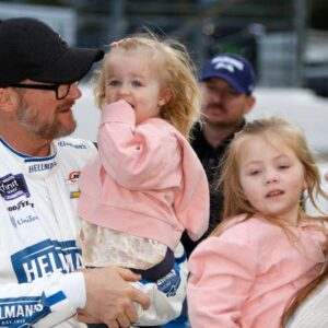 Dale Earnhardt Jr. ( 88 JR Motorsports Hellmann s Fridge Hunters Chevrolet) with wife Amy and daughters Isla and Nicole prior to the running of the NASCAR, Motorsport, USA Xfinity Series Call 811 Before You Dig 250 on April 8,2022 at Martinsville Speedway in Martinsville, VA.