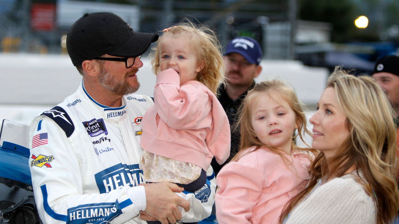 Dale Earnhardt Jr. ( 88 JR Motorsports Hellmann s Fridge Hunters Chevrolet) with wife Amy and daughters Isla and Nicole prior to the running of the NASCAR, Motorsport, USA Xfinity Series Call 811 Before You Dig 250 on April 8,2022 at Martinsville Speedway in Martinsville, VA.