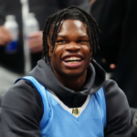 Colorado Buffaloes cornerback Travis Hunter Jr. before the game between the Golden State Warriors against the Denver Nuggets at Ball Arena.