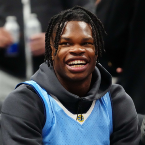 Colorado Buffaloes cornerback Travis Hunter Jr. before the game between the Golden State Warriors against the Denver Nuggets at Ball Arena.