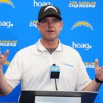 Los Angeles Chargers coach Jim Harbaugh speaks at press conference at Hoag Performance Center.