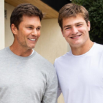 Drake Maye posing with Tom Brady,