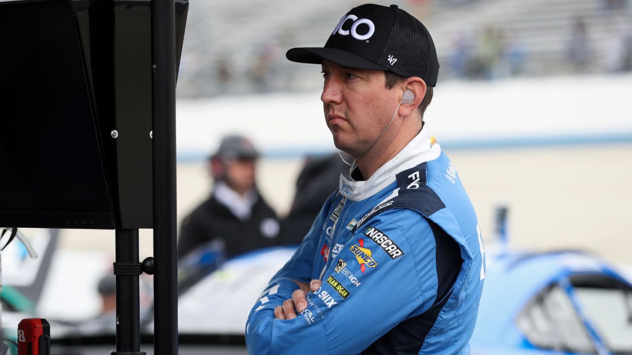 Apr 27, 2024; Dover, Delaware, USA; NASCAR Cup Series driver Kyle Busch looks at a computer on pit road during practice and qualifying for the Wurth 400 at Dover Motor Speedway. Mandatory Credit: Matthew O'Haren-USA TODAY Sports