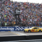 NASCAR Cup Series driver Joey Logano (22) crosses the finish line to win the Enjoy Illinois 300 at World Wide Technology Raceway at Gateway.