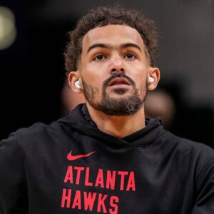 Atlanta Hawks guard Trae Young (11) shown while warming up on the court before the game Charlotte Hornets at State Farm Arena.