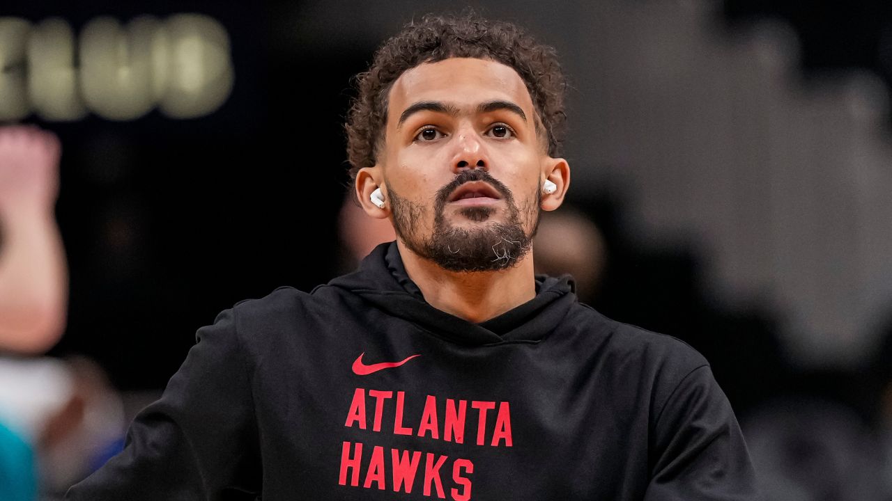 Atlanta Hawks guard Trae Young (11) shown while warming up on the court before the game Charlotte Hornets at State Farm Arena.