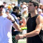Juan Carlos Ferrero (L) and Carlos Alcaraz (R)
