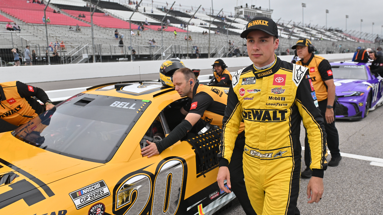 MADISON, IL - JUNE 01: Christopher Bell ( 20 Joe Gibbs Racing DEWALT Toyota) is shown with his car before qualifying for the NASCAR, Motorsport, USA Cup Series Enjoy Illinois 300 presented by Ticketsmarter on June 01, 2024, at World Wide Technology Raceway at Gateway, Madison, IL. (Photo by Keith Gillett/Icon Sportswire)