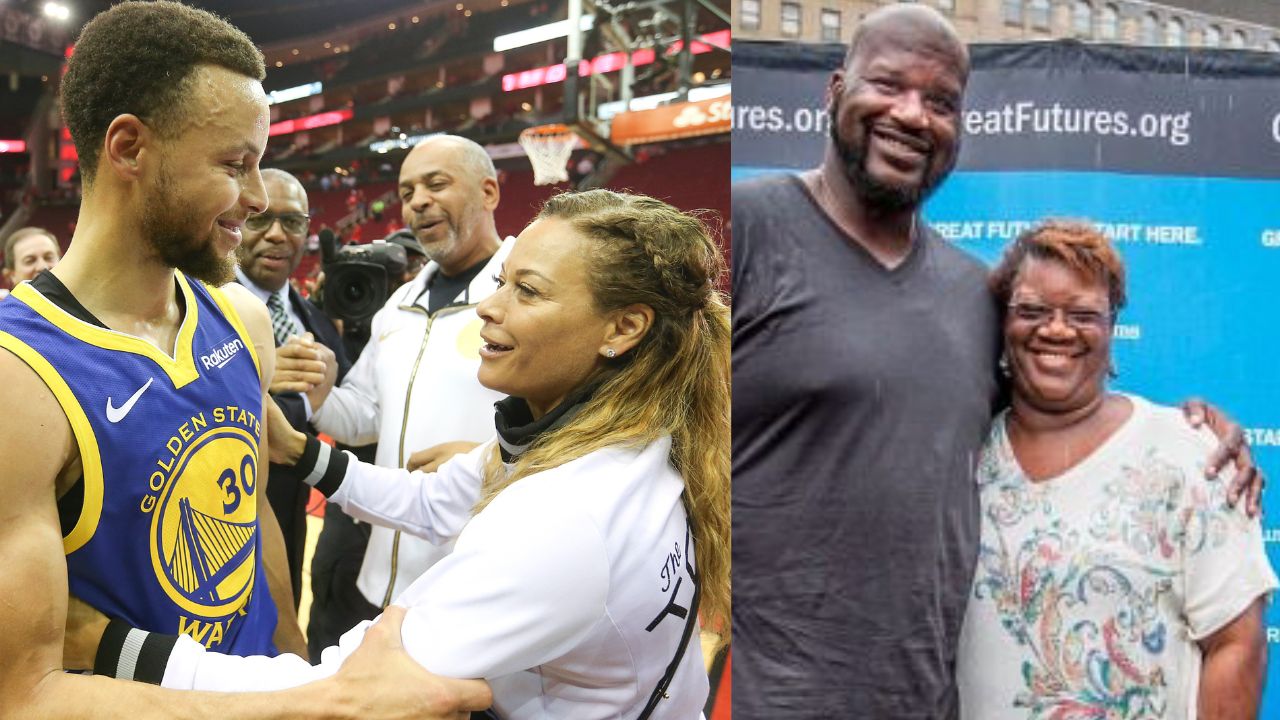 Stephen Curry, Sonya Curry, Shaquille O'Neal and Lucille o'neal