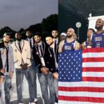 LeBron James Poses with Team USA Basketball in Front of Eiffel Tower During Opening Ceremony