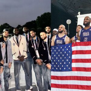 LeBron James Poses with Team USA Basketball in Front of Eiffel Tower During Opening Ceremony