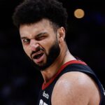 Denver Nuggets guard Jamal Murray (27) reacts after a play in the third quarter against the Minnesota Timberwolves during game five of the second round for the 2024 NBA playoffs at Ball Arena.