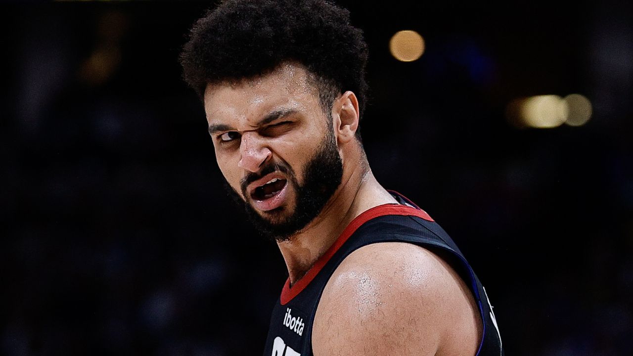 Denver Nuggets guard Jamal Murray (27) reacts after a play in the third quarter against the Minnesota Timberwolves during game five of the second round for the 2024 NBA playoffs at Ball Arena.