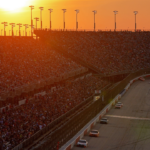 Sep 5, 2021; Darlington, South Carolina, USA; A general view as the sun sets during the Cook Out Southern 500 at Darlington Raceway. Mandatory Credit: Jasen Vinlove-USA TODAY Sports