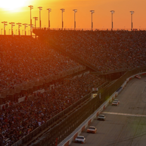 Sep 5, 2021; Darlington, South Carolina, USA; A general view as the sun sets during the Cook Out Southern 500 at Darlington Raceway. Mandatory Credit: Jasen Vinlove-USA TODAY Sports