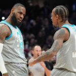 LeBron James and Demar Derozan celebrate a made basket at the All-Star Game Credit: Kyle Terada-USA TODAY Sports