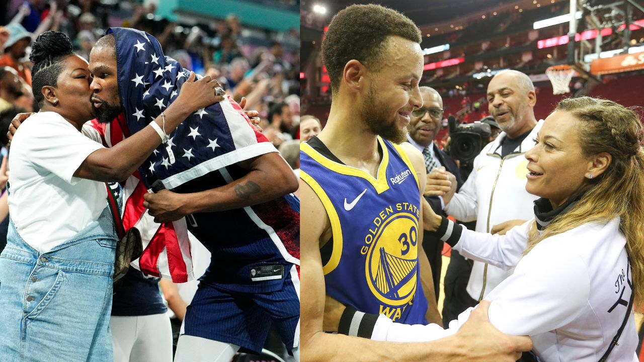 Wanda and Kevin Durant (Left), Steph and Sonya Curry (Right)