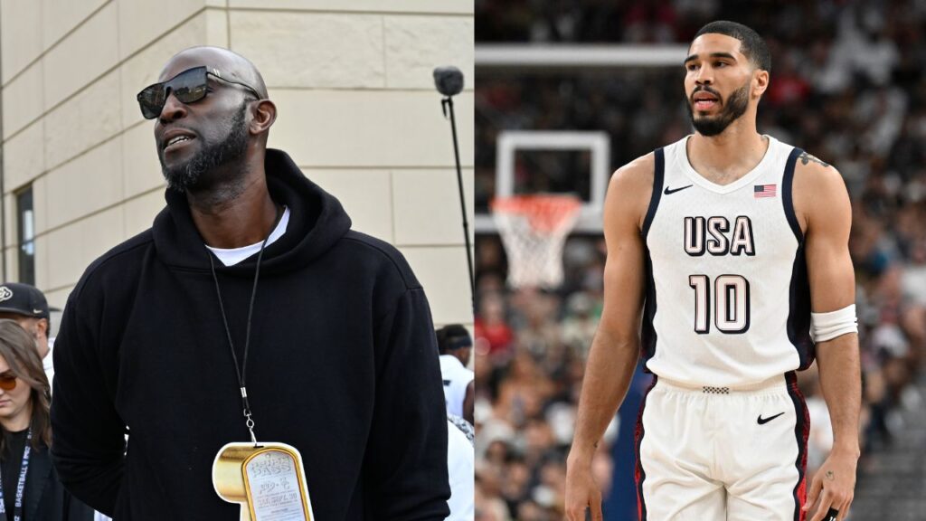 Kevin Garnett (L), Jayson Tatum (R)