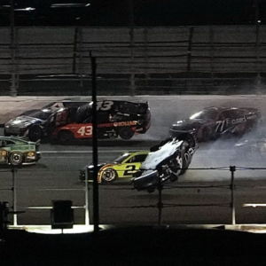 Josh Berry flips in the No. 4 car during the final laps of the Coke Zero Sugar 400, Saturday, Aug. 24, 2024, at Daytona International Speedway.
