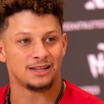 Kansas City Chiefs quarterback Patrick Mahomes attends a press conference.