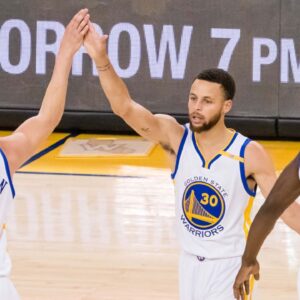 Klay Thompson, Stephen Curry, and Draymond Green