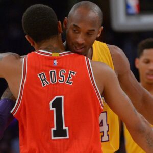 Derrick Rose and Kobe Bryant hug each other