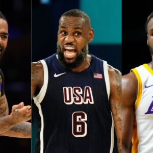 D'Angelo Russell, LeBron James and Bronny James