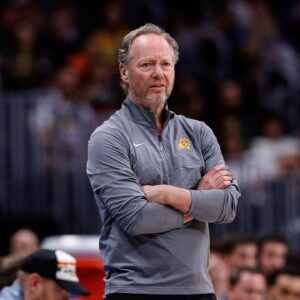 Phoenix Suns head coach Mike Budenholzer looks on in the second quarter against the Denver Nuggets at Ball Arena