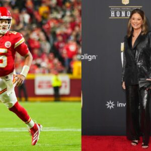 Patrick Mahomes (L) and Randi Mahomes (R)