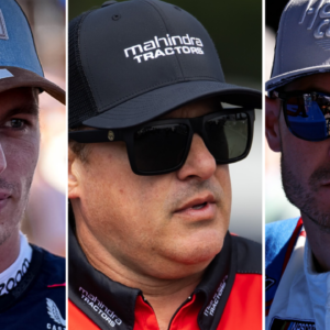 (L-R) Max Verstappen, Tony Stewart and Kyle Larson