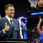 Dirk Nowitzki (L), Jalen Brunson (R)