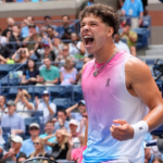 Ben Shelton (USA) after a winner in the first set against Frances Tiafoe (USA) on day five of the 2024 U.S. Open tennis tournament
