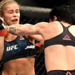 Paige VanZant (red gloves) fights Jessica-Rose Clark (blue gloves) during UFC Fight Night at Scottrade Center.