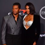 Denver Broncos quarterback Russell Wilson and recording artist Ciara arrive at the Red Carpet for the 2022 ESPY at Dolby Theater.
