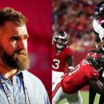 Jason Kelce (L) and Baltimore Ravens (R)