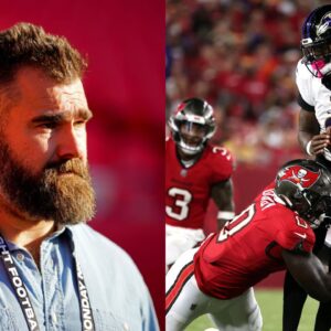 Jason Kelce (L) and Baltimore Ravens (R)