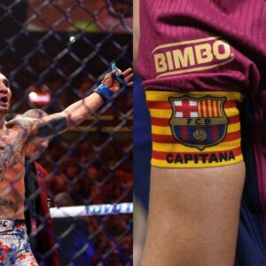 Max Holloway (L) and FC Barcelona jersey (R)