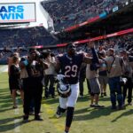 Chicago Bears cornerback Tyrique Stevenson (29) celebrates a win against the Tennessee Titans at Soldier Field.