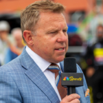 NBC Sports broadcaster Leigh Diffey talks prior to the Chevrolet Detroit Grand Prix. The NTT IndyCar, Indy Car, IRL, USA Series runs the Chevrolet Grand Prix on the streets of downtown Detroit, Michigan.