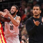 Clint Capela, Ben Simmons and Joe Mazzulla