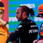 Lando Norris(L), Lewis Hamilton(C), Max Verstappen(R)