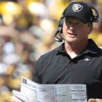Las Vegas Raiders head coach Jon Gruden looks on from the sidelines against the Pittsburgh Steelers during the second quarter at Heinz Field. Las Vegas won 26-17.