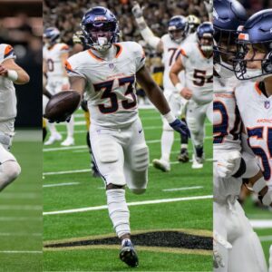 Javonte Williams, Bo Nix and Cody Barton