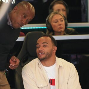2nd July 2022, Silverstone Circuit, Silverstone, Northamptonshire, England: British F1 Grand Prix, qualifying day: Nicolas Hamilton and Anthony Hamilton in Lewis Hamiltons garage