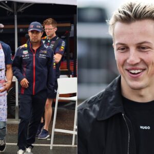 Daniel Ricciardo(L), Sergio Perez(C), Liam Lawson(R)